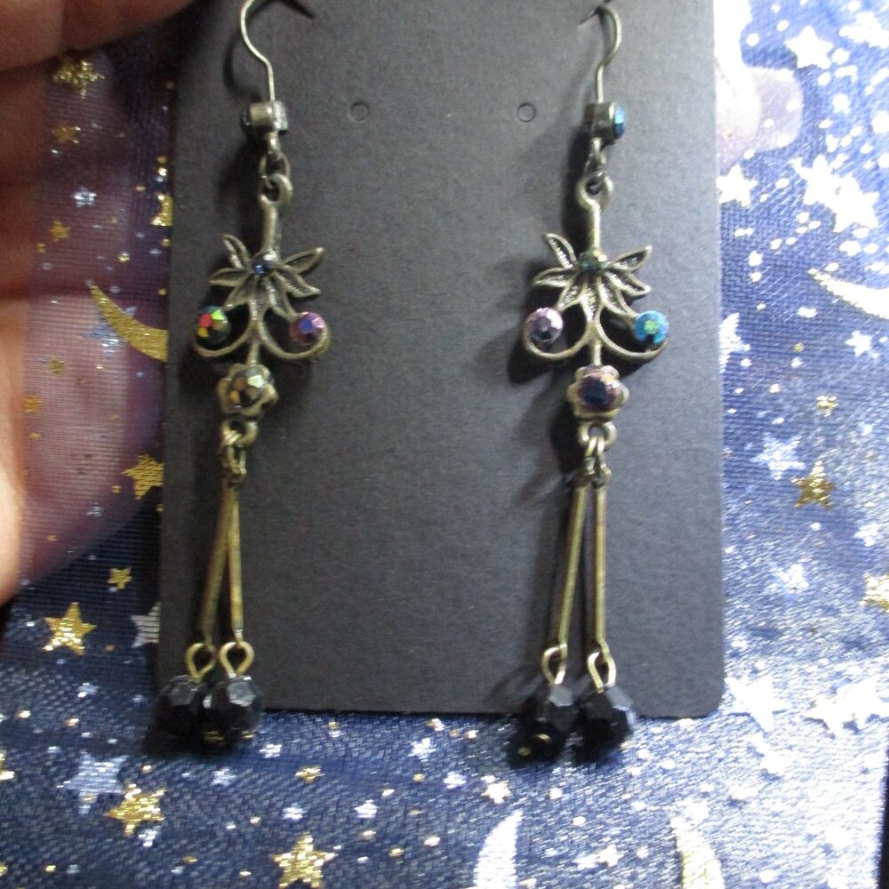 Very Vintage 3" Dangling Earrings - antique, complete with drawstring gift bag